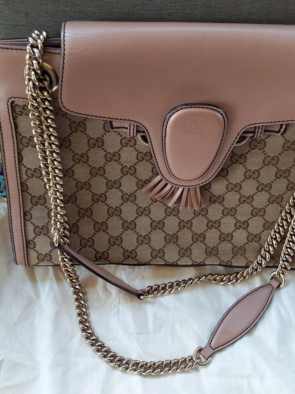 Gucci Pink Leather and GG Canvas Shoulder Bag